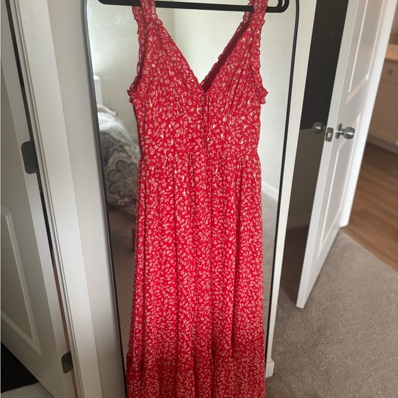 Lulus Dresses & Skirts - Lulu’s Red Floral V-Neck Maxi Dress